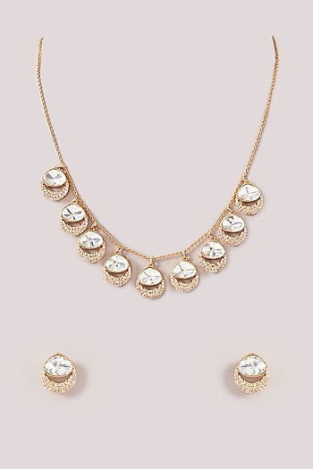 Gold Finish Kundan Polki Long Necklace Set