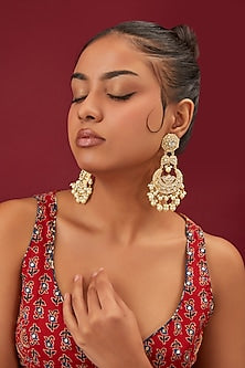 Gold Finish Kundan Polki Dangler Earrings