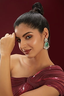 Gold Finish Kundan Polki & Mint Green Stone Dangler Earrings