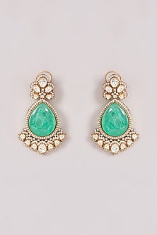 Gold Finish Kundan Polki & Mint Green Stone Dangler Earrings