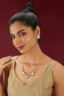 Gold Finish Kundan Polki Long Necklace Set
