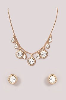 Gold Finish Kundan Polki Long Necklace Set