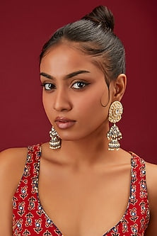 Two-Tone Finish Kundan Polki Jhumka Earrings
