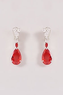 White Finish Zircon & Ruby Stone Long Necklace Set