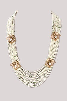 Gold Finish Kundan Polki & Pearl Beaded Mala Set