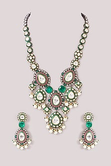 Gold Finish Kundan Polki & Ruby Stone Meenakari Long Necklace Set