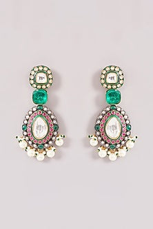 Gold Finish Kundan Polki & Ruby Stone Meenakari Long Necklace Set