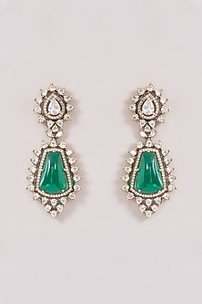 Two-Tone Finish Zircon & Emerald Long Necklace Set