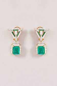 Gold Finish Zircon & Emerald Long Necklace Set