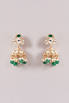 Gold Finish Moissanite Polki & Emerald Stone Choker Necklace Set