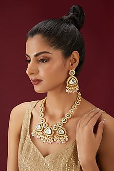 Gold Finish Kundan Polki Necklace Set