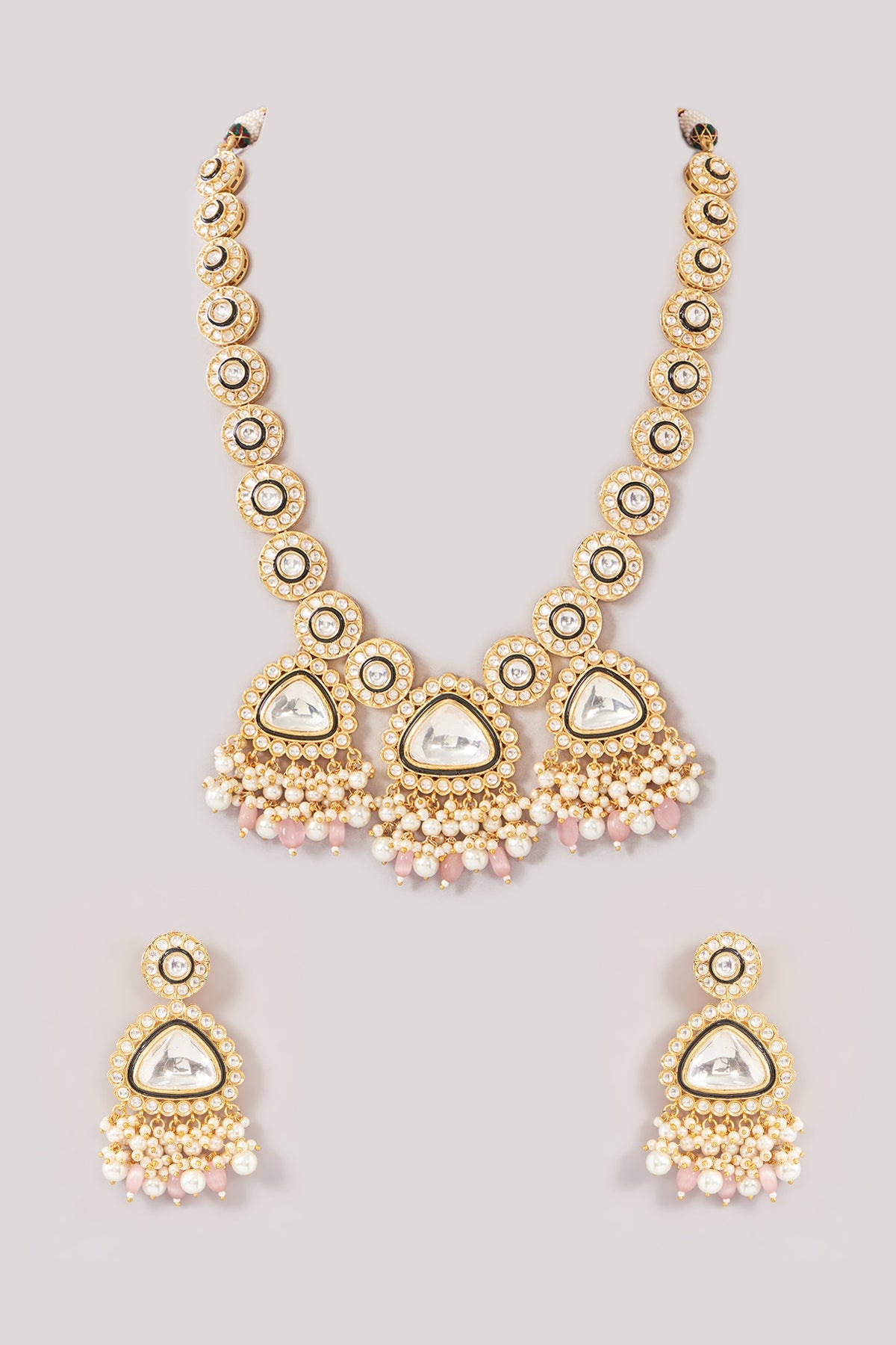 Gold Finish Kundan Polki Necklace Set