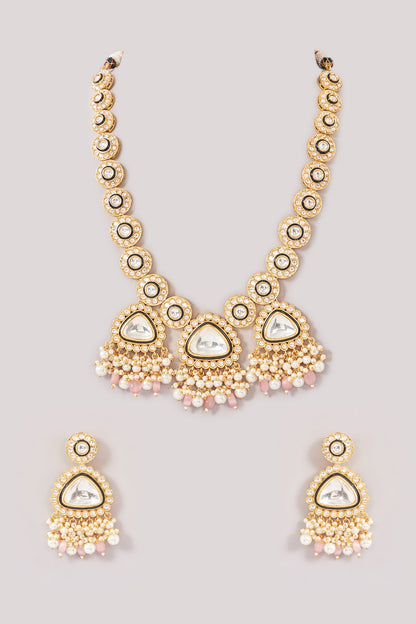 Gold Finish Kundan Polki Necklace Set