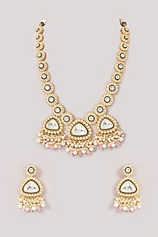 Gold Finish Kundan Polki Necklace Set
