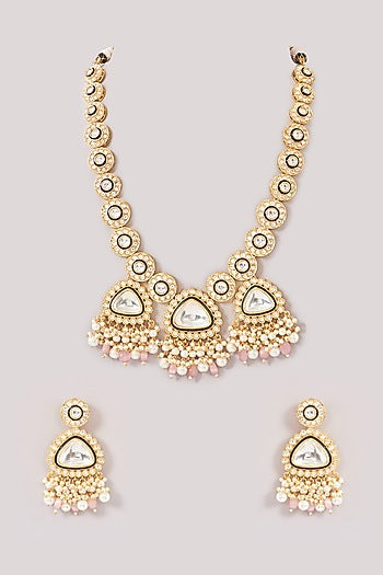 Gold Finish Kundan Polki Necklace Set