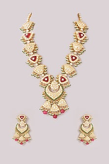 Gold Finish Kundan Polki & Ruby Stone Necklace Set