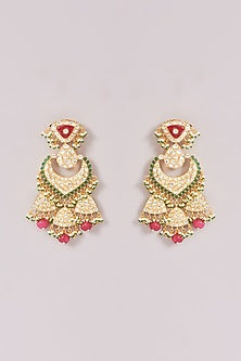 Gold Finish Kundan Polki & Ruby Stone Necklace Set