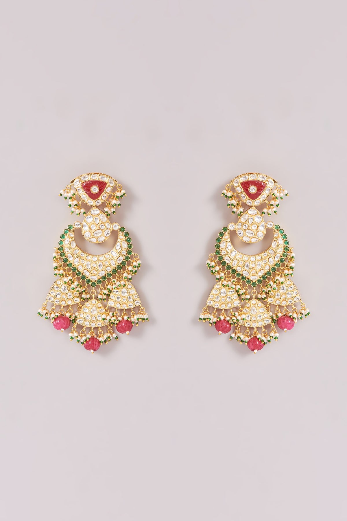 Gold Finish Kundan Polki & Ruby Stone Necklace Set