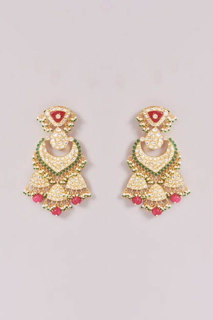 Gold Finish Kundan Polki & Ruby Stone Necklace Set