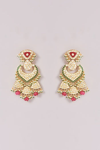 Gold Finish Kundan Polki & Ruby Stone Necklace Set