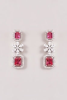 White Finish Zircon & Ruby Stone Layered Necklace Set