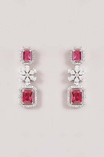 White Finish Zircon & Ruby Stone Layered Necklace Set