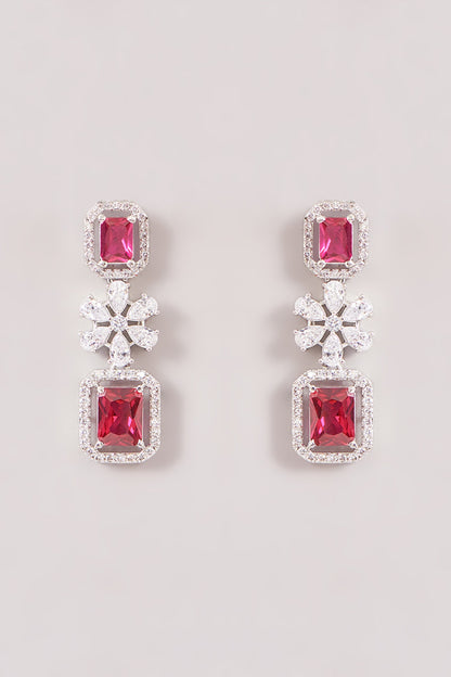 White Finish Zircon & Ruby Stone Layered Necklace Set
