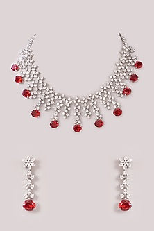 White Finish Zircon & Ruby Stone Choker Necklace Set
