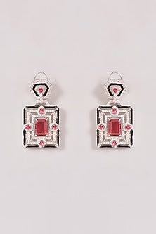 White Finish Zircon & Ruby Stone Long Necklace Set