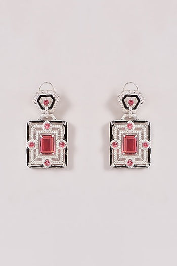 White Finish Zircon & Ruby Stone Long Necklace Set