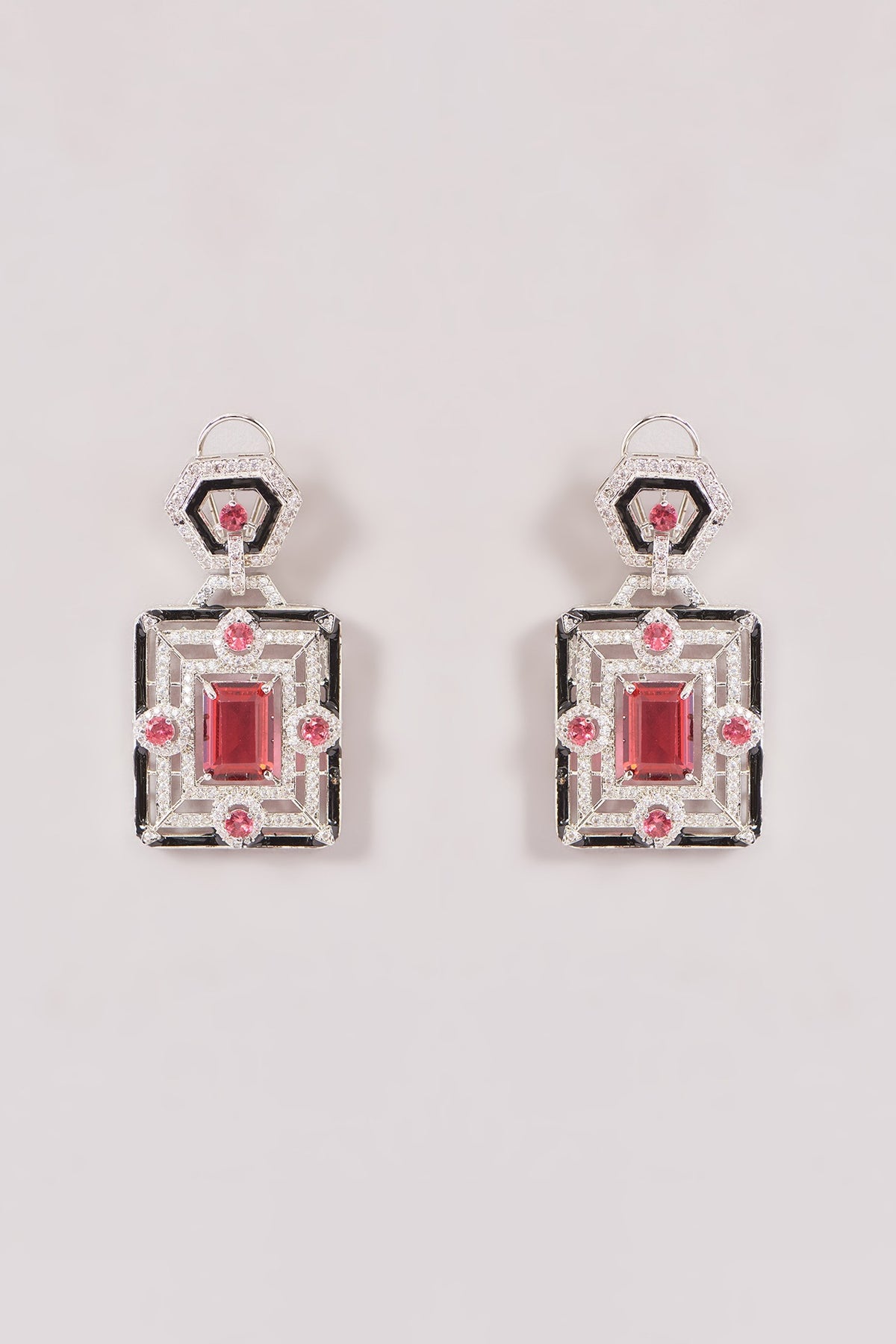 White Finish Zircon & Ruby Stone Long Necklace Set
