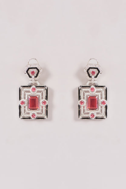 White Finish Zircon & Ruby Stone Long Necklace Set