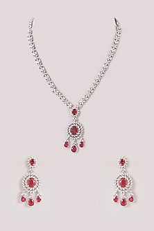 White Finish Zircon & Ruby Necklace Set