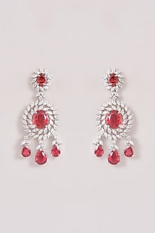White Finish Zircon & Ruby Necklace Set
