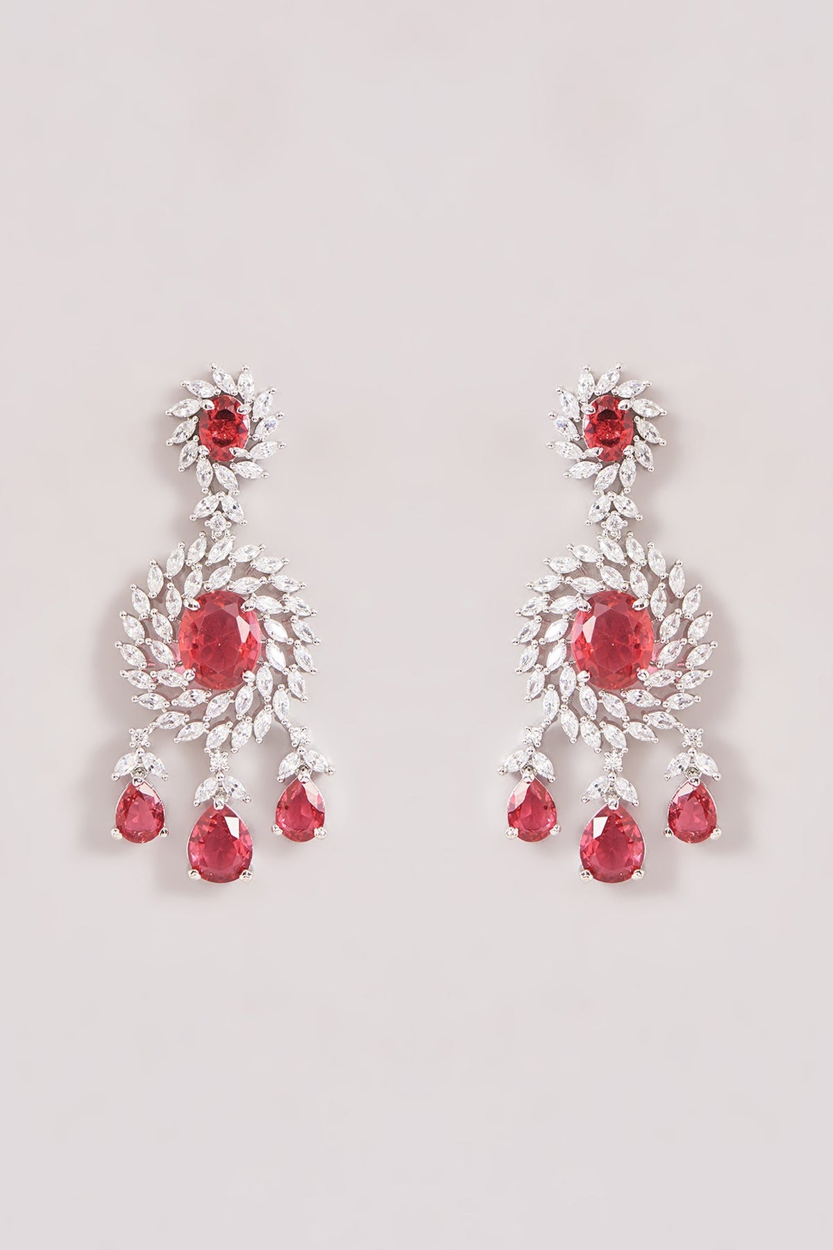 White Finish Zircon & Ruby Necklace Set