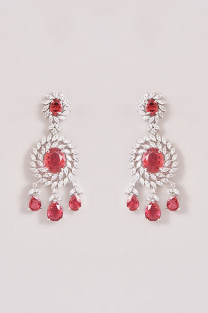 White Finish Zircon & Ruby Necklace Set