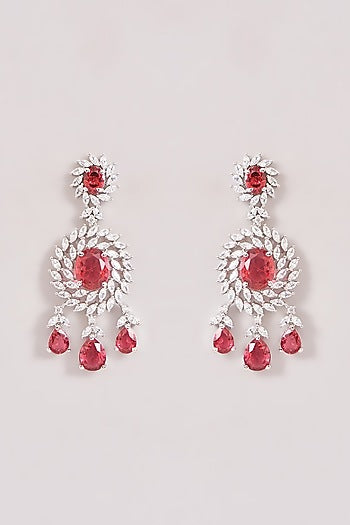 White Finish Zircon & Ruby Necklace Set