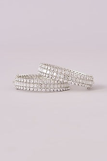 White Finish Zircon Bangles (Set of 2)