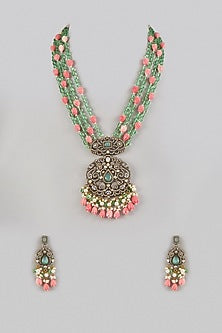 Gold Finish Kundan Polki & Pearl Long Necklace Set