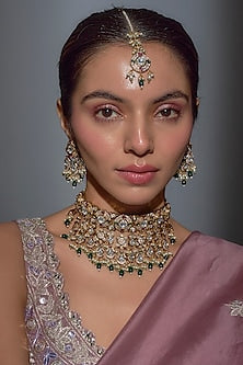 Gold Finish Ruby & Emerald Choker Necklace Set