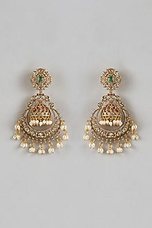 Gold Finish Ruby & Emerald Dangler Earrings