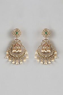 Gold Finish Ruby & Emerald Dangler Earrings