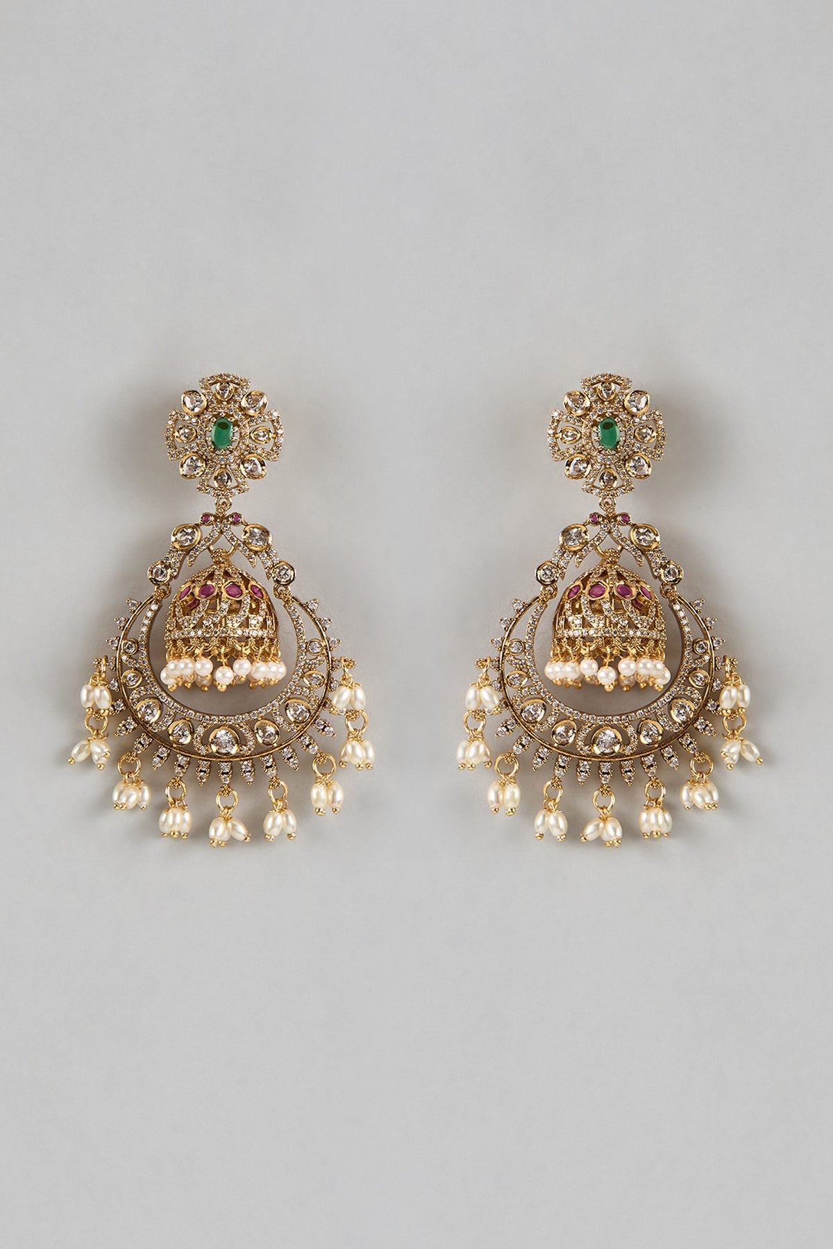 Gold Finish Ruby & Emerald Dangler Earrings