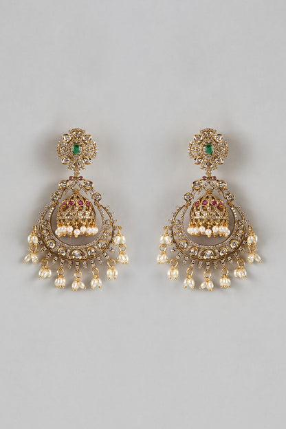 Gold Finish Ruby & Emerald Dangler Earrings