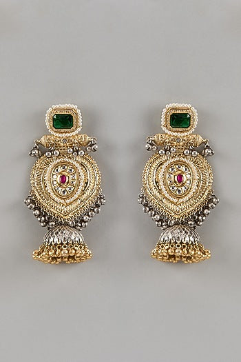 Gold Finish Ruby & Emerald Dangler Earrings