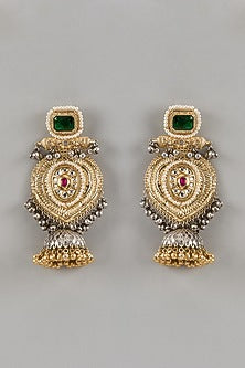 Gold Finish Ruby & Emerald Dangler Earrings