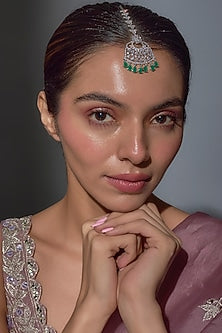 White Finish Zircon & Emerald Stone Maangtikka
