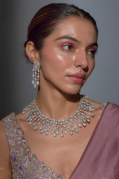 White Finish Zircon Choker Necklace Set