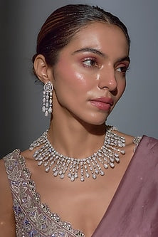 White Finish Zircon Choker Necklace Set
