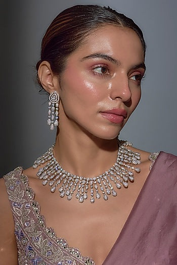 White Finish Zircon Choker Necklace Set